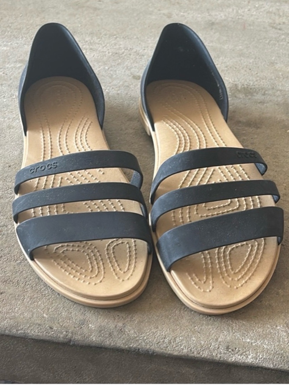 CROCS Women's Tulum Iconic Comfort Open Flat Size 8 Black Slip On A-2